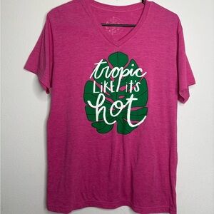 Jane Marie Pink Graphic Tee with Tropical Design